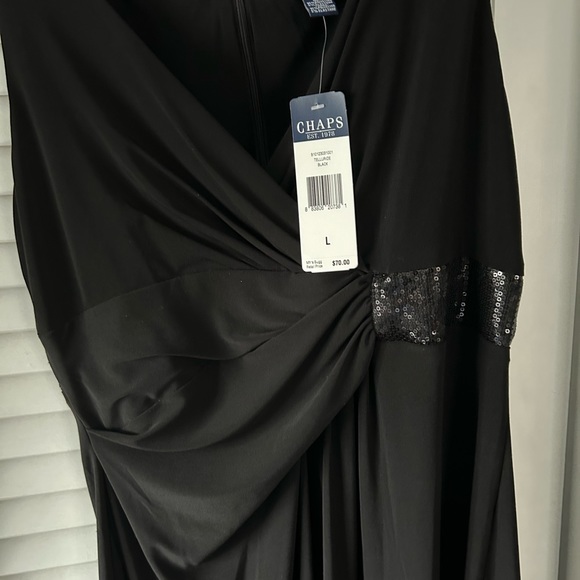 NWT CHAPS LITTLE BLACK DRESS WITH RHINESTONE WAIST SIZE L. Great for holidays! - Picture 4 of 10